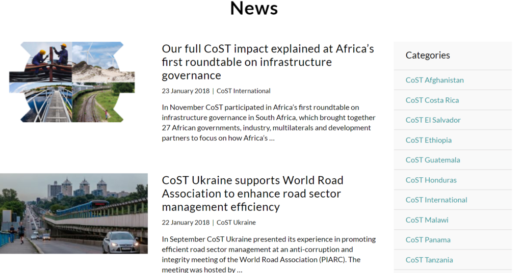 News section of CoST