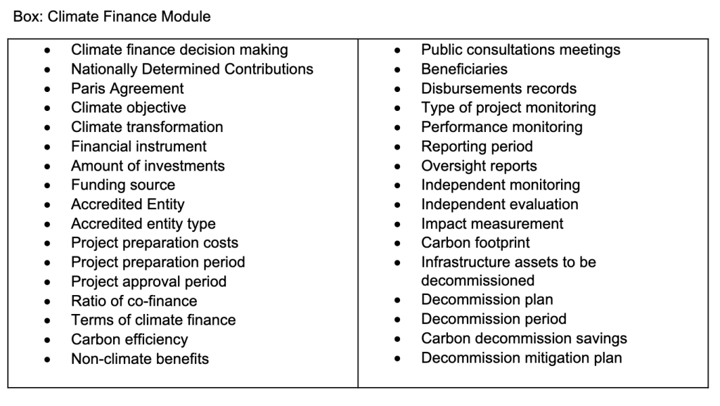 Box: Climate Finance Module 